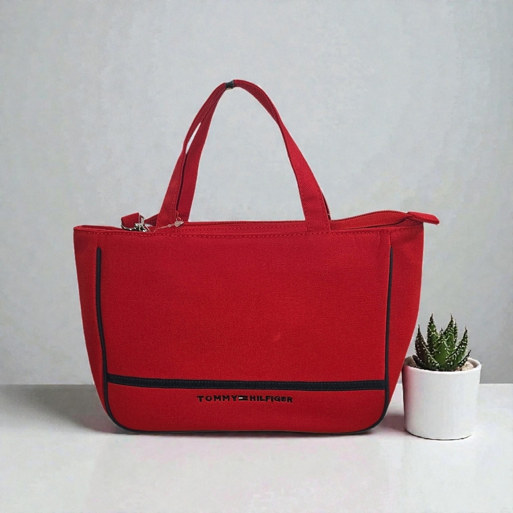 TOMMY HILFIGER Canvas Red & Blue Medium Tote/Crossbody Bag w ID Case